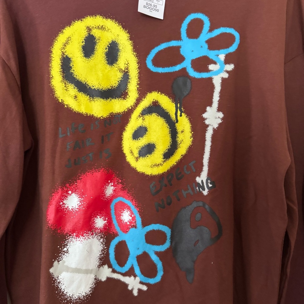 Brown Zuniga Graphic Long Sleeve Shirt Size L - Picture 2 of 15